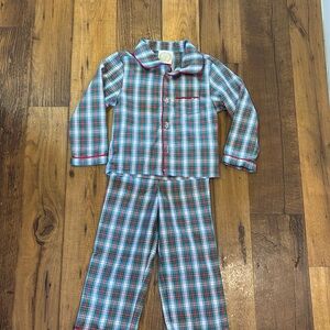 Worn once. TBBC pajamas with red and green gingham. Size 4T